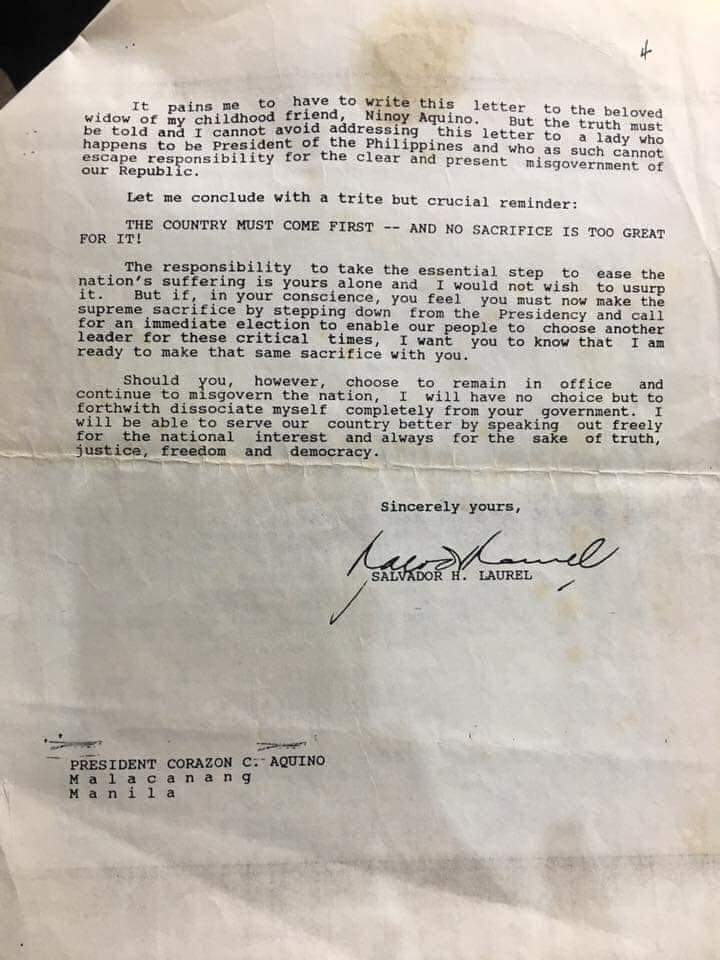 dandreb_castro's tweet photo. This was the open letter of late VP Doy Laurel that no dilawans dare talk about for it is the truth. #dandancastro https://t.co/Gwo4X82syh