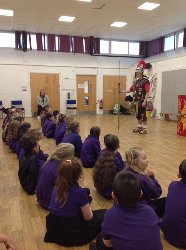 Y4 &amp; 3 are captivated by our Roman Centurion visitor this morning 😄 #Romanday #lovetolearn