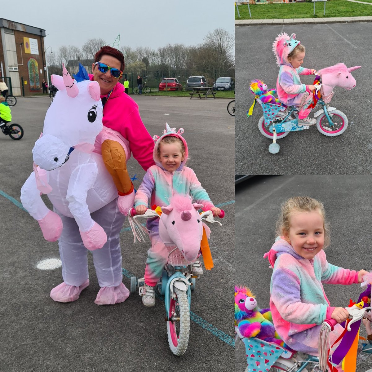Great walk/bike/ ride to school for #besafebeseen me and Aria got that unicorn feeling 😁😊🦄🦄🦄