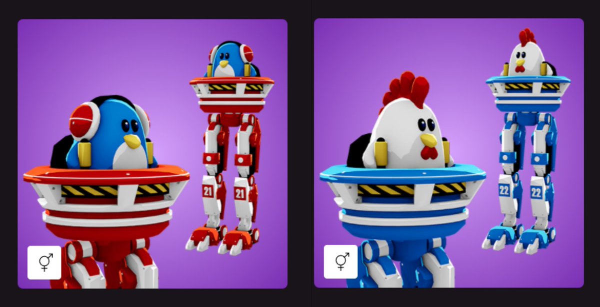 #NFTdrop #Decentraland Today at 17:00 GMT/10:00 PT I will be releasing my latest wearables on Decentraland. These include two legendary skins from the collection "Robot Walkers" 😉 Your choice is between the chicken and penguin starter walkers! Limited to 100 of each character.