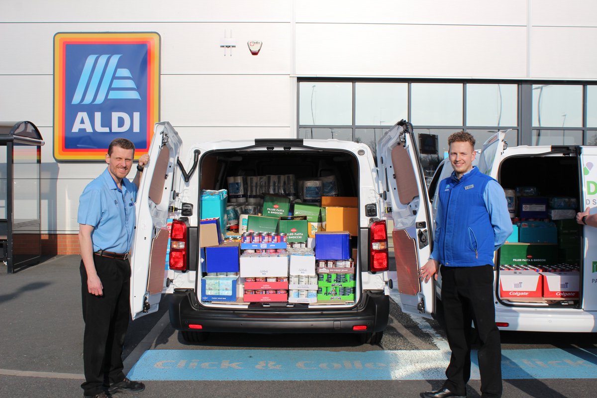We've been shopping!! Big help from James and Mitchel at <a href="/AldiUK/">Aldi Stores UK</a> helping us fill both of our vans with produce to give out to food banks across Wales and the Midlands on one of the UKs hottest days of the year, greatly appreciated. #foodbank #fillavan #givingback