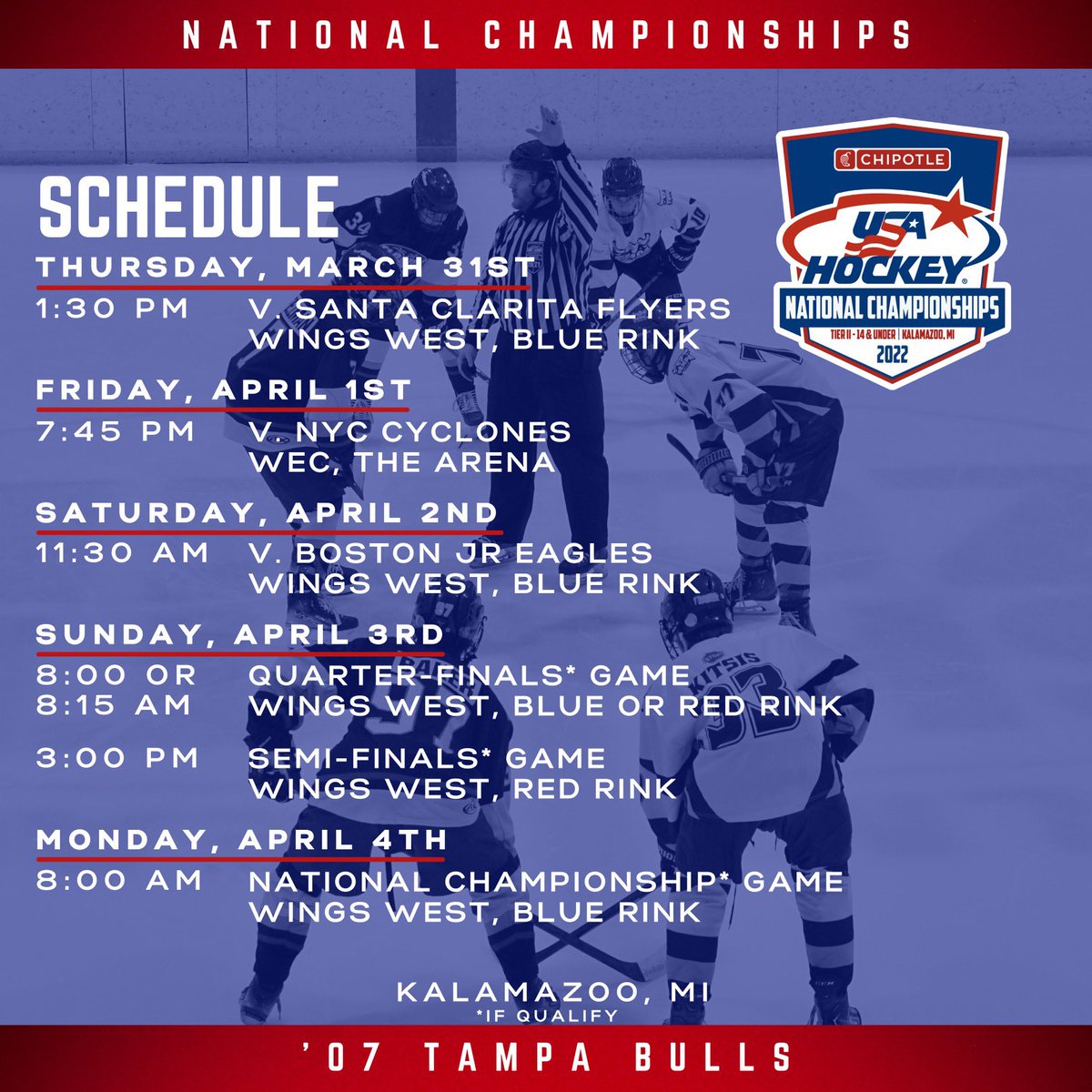 07AllianceNorth's tweet photo. The schedule is out! For those wanting to watch, we won’t be able to stream but you can find the HockeyTV link to our games on our website. #everyshift #07bulls #letsgobulls @usahockey @MYHockeyRanking https://t.co/L0Lc7UPmZ5