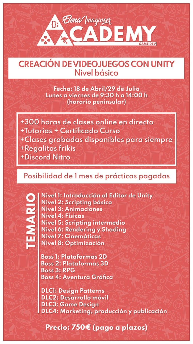Gente bonita,en menos de 24 horas se han cubierto las plazas suficientes para poder empezar el curso, estoy alucinando😱

Quedan poquitas plazas así que, si queréis aprender a crear videojuegos y ser un Jedi con Unity...¡corred insensat@s!

👇👇
elenaimagineeracademy.com

#gamedev