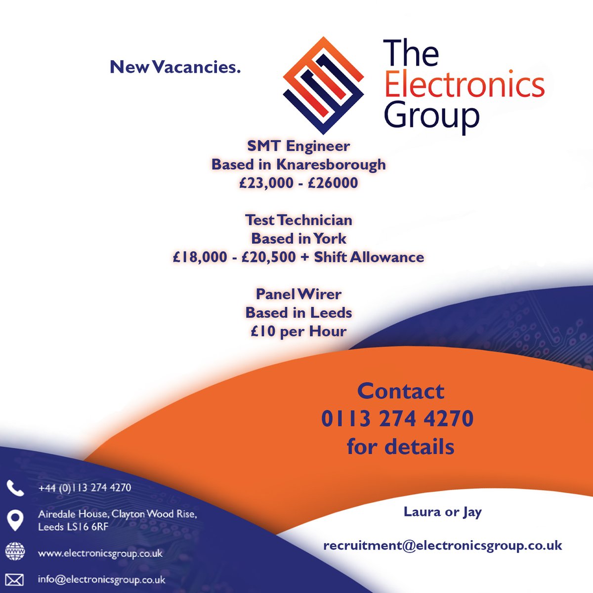 ElectronicsGrp's tweet photo. Recruiting now. Great opportunities. Send your CV to recruitment@electronicsgroup.co.uk.  Or call Laura or Jay on 01132 744270. 

The Electronics Group recruit extensively for the electronics industry. Check our website for more great vacancies.

https://t.co/InR01C7ZIa

#Jobs https://t.co/h99PpL05yk