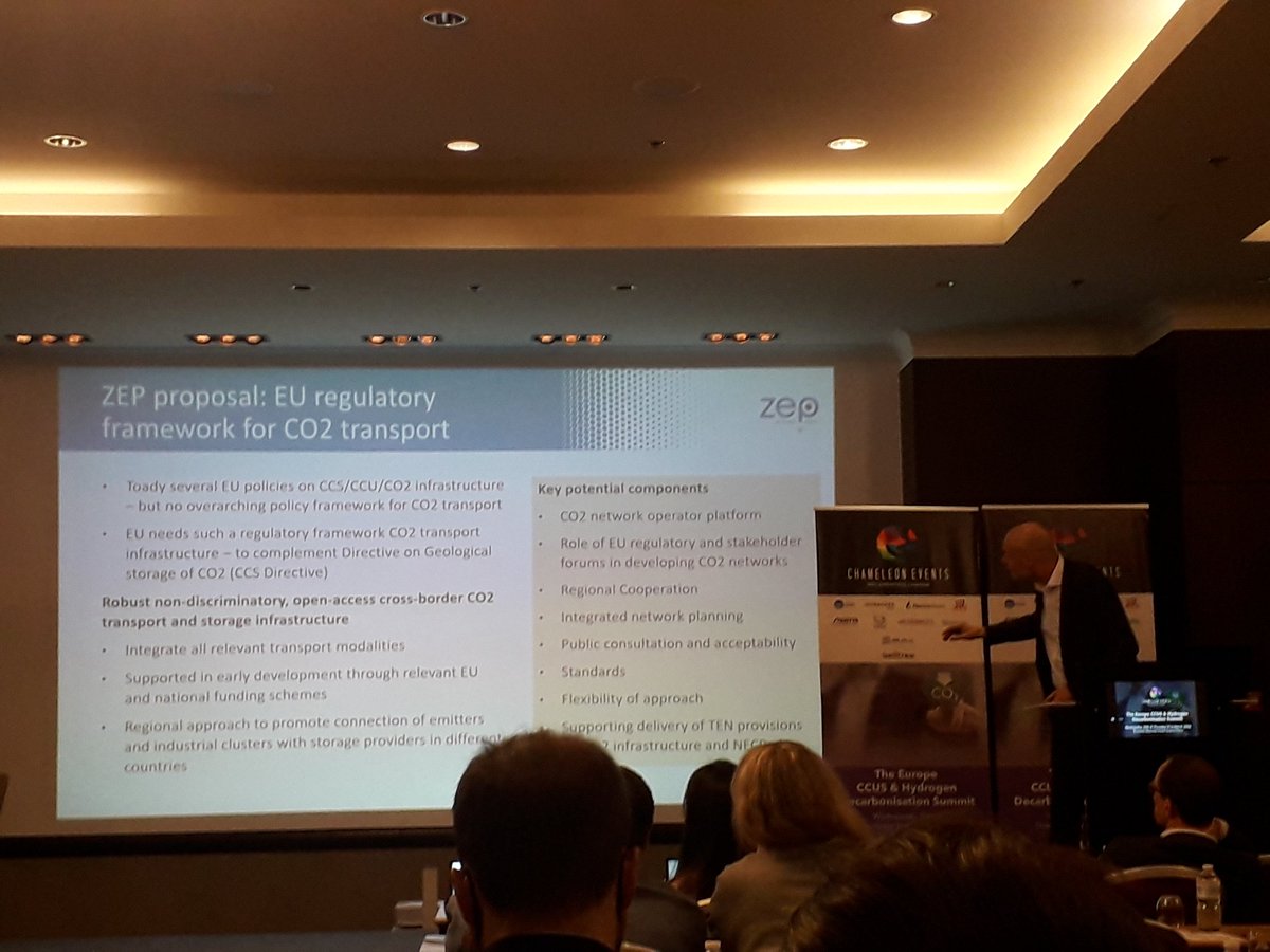 jarnodakhorst's tweet photo. Per-Olof Granstrøm of Zero Emission Platform (@EUCarbonCapture) set the scene of European #policy, #legislation and #technology developments in the field of #CCS and explained the various needs to remove #barriers for (cross-border) CO2 #transportation and #storage / #CCUSH2 3 https://t.co/MmDc0k5F5c