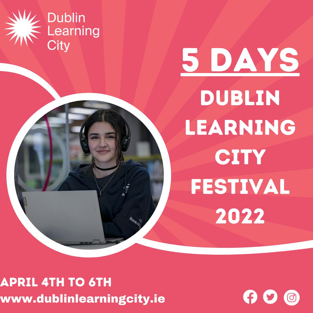 DubLearningCity's tweet photo. 5 days until Dublin Learning City Festival 2022!
Which event are you most excited for?
Visit https://t.co/0RB8KuGuZQ for more info! See you there!
#LifeLongLearning, #DLCFestival2022 #Festival #dublinlearning #learningforwork #learningforlife #learningforfun #community https://t.co/N8TBcjEKEQ