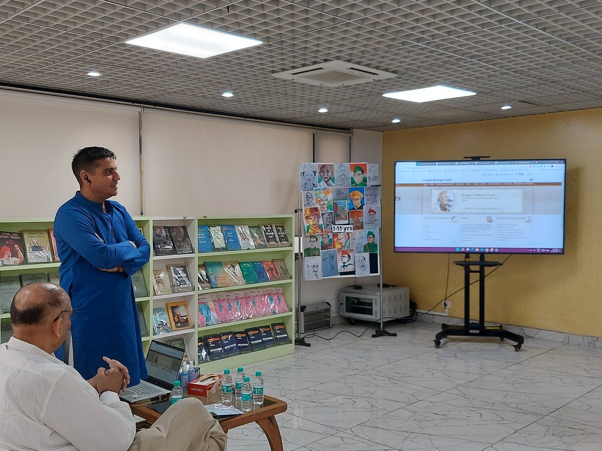 DPD_India's tweet photo. Had an immersive discussion about the Gandhi Heritage Portal (@GandhiPortal) with Sh. @ViratKothari, taking us on a journey through the portal. The #CWMG volumes published by @DPD_India are also hosted on the portal in a reader-friendly manner. https://t.co/IW50SQS6lr