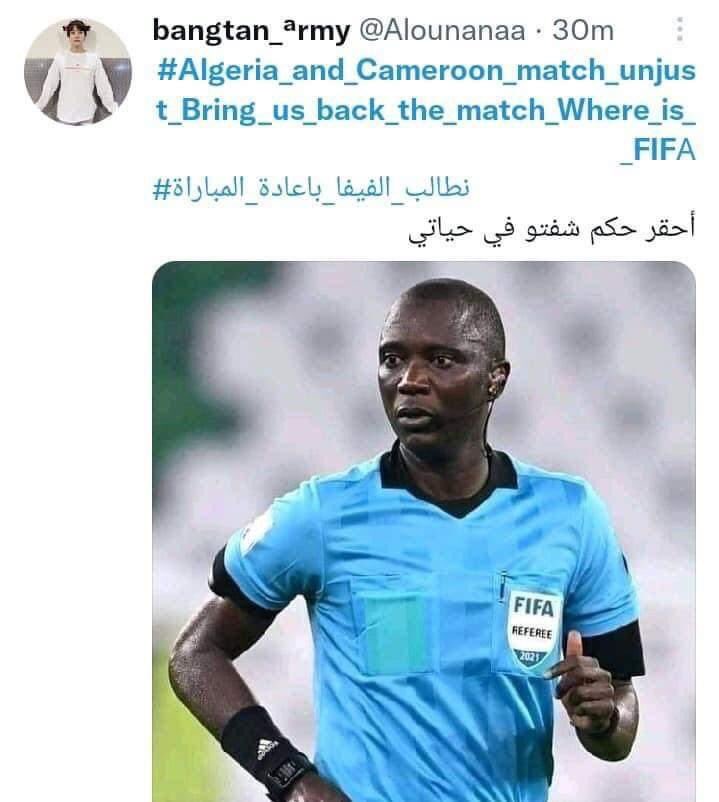 HaneneKhodja's tweet photo. #Algeria_and_Cameroon_match_unjust_Bring_us_back_the_match_Where_is_FIFA_ https://t.co/5RyzsubLGS