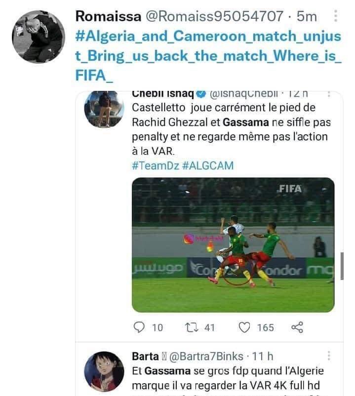 HaneneKhodja's tweet photo. #Algeria_and_Cameroon_match_unjust_Bring_us_back_the_match_Where_is_FIFA_ https://t.co/5RyzsubLGS