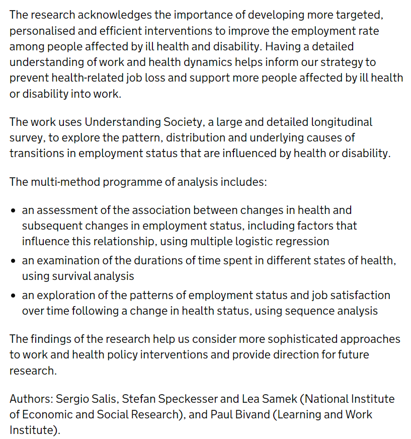 Research & Analysis by the DWP - A study of work and health transitions: analysis of @usociety, by Sergio Salis  @StefanSpeckesse @lea_samek @LWpaulbivand gov.uk/government/pub…