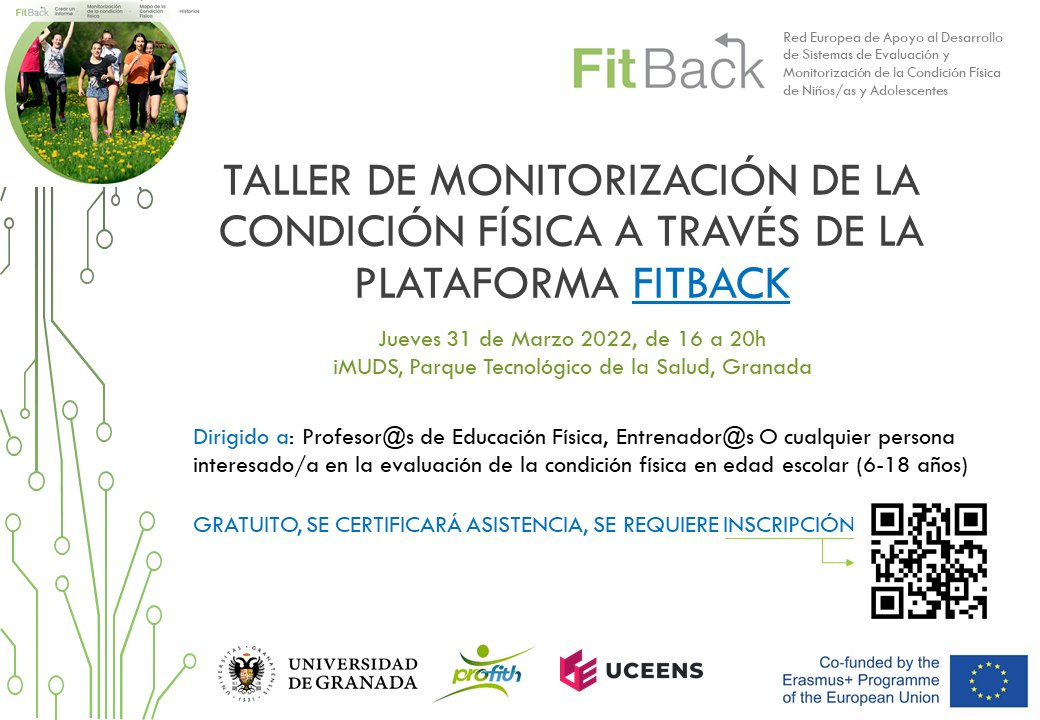 ortegaporcel's tweet photo. Desde el proyecto europeo FitBack, organizamos mañana Jueves 31, de 16-20h, iMUDS, PTS, Granada, un Taller para profesor@s de EF o entrenador@s sobre evaluacion d condición física y uso de la plataforma FitBack. Gratuito, certificado, inscripción necesaria https://t.co/zUAjyyHube https://t.co/s5iugbAIPM