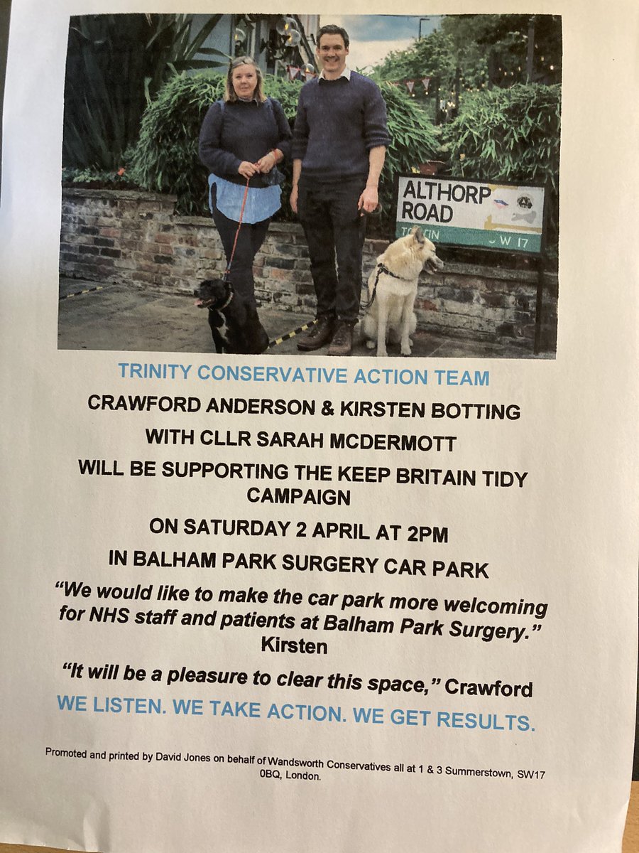 Litter pick with Kirsten Botting & Crawford Anderson at Balham Park Surgery Saturday 2 April #TrinityActionTeam #WandsworthConservatives #keepbritaintidy #communityinaction