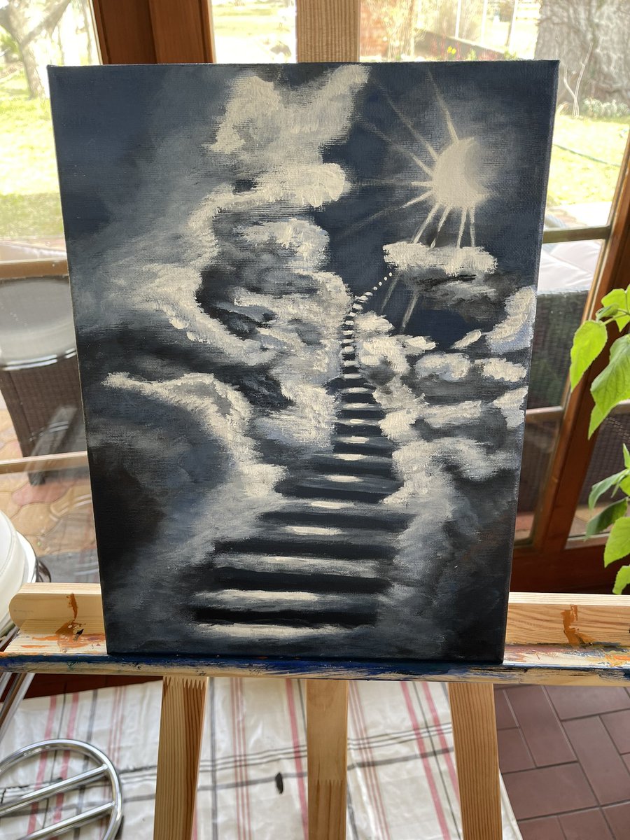 „Stairway to paradise“ Treppe zum Paradies. 30x40cm Acryl. Es wartet auf Dich!!
Die Hälfte der Einnahme geht an die SK Pama Kids! Die brauchen neue Tore zu üben! 
Kontakt: georgina.ebeyan@gmx.at
