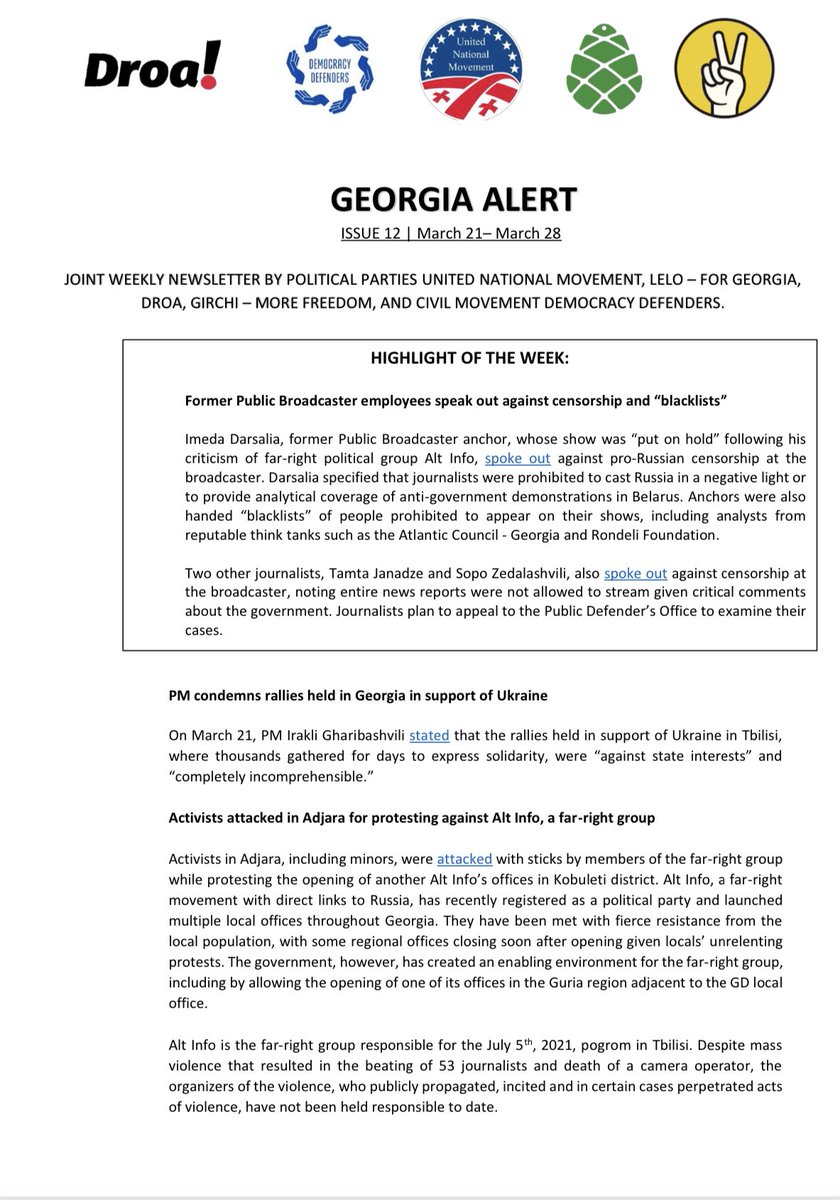 DemDefGeo's tweet photo. Check out our joint newsletter #GeorgiaAlert and stay updated on main events happening in #Georgia 

🔗 https://t.co/3wTzQlN6D7 https://t.co/un3qe9c3lB