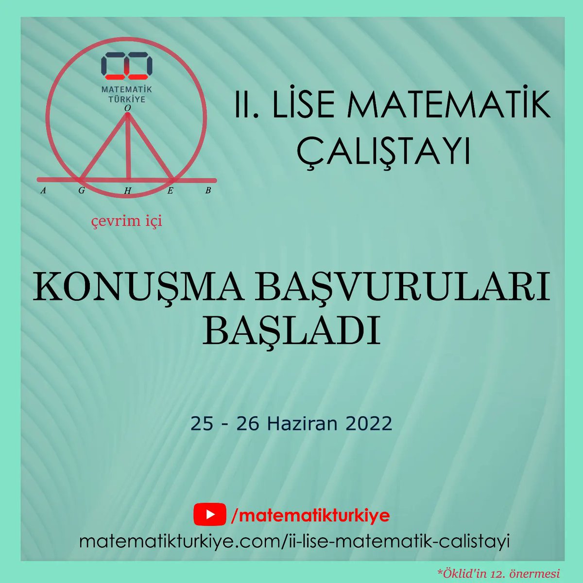 Merhabalar, 2. Lise Matematik Çalıştayı için konuşma başvuruları başladı. Siz de konuşma vermek isterseniz docs.google.com/forms/d/e/1FAI… bağlantısından başvuru formunu doldurabilirsiniz.