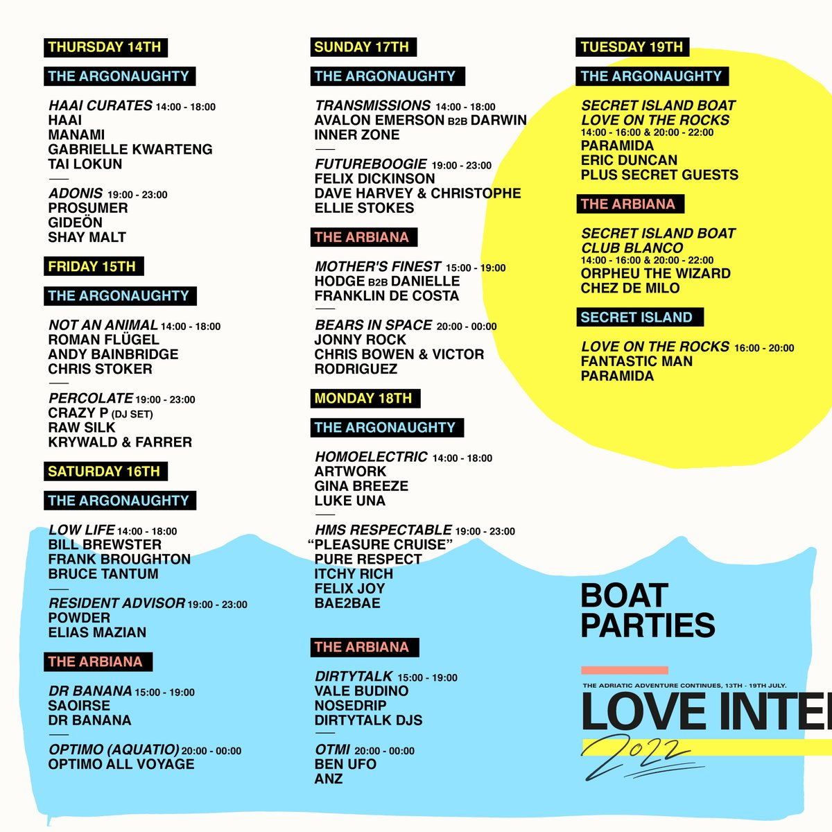 Boat Announcement ⛵️⚓️

It's with great pleasure that we present our 2022 boat programme, featuring some of our favourite crews, artists &amp; labels...