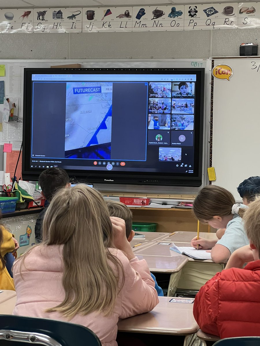 DouglasNekeisha's tweet photo. Exploring our Science unit on weather in real time! Thank you @WRALweathergal  for engaging our 2nd graders so beautifully! @JYJoyner https://t.co/6wjPnT1A5b