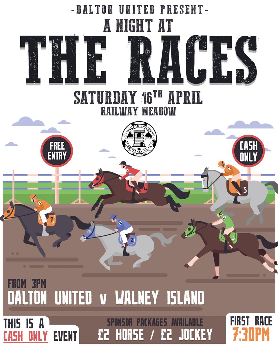 daltonunitedfc's tweet photo. 💷🐎 𝗔 𝗡𝗜𝗚𝗛𝗧 𝗔𝗧 𝗧𝗛𝗘 𝗥𝗔𝗖𝗘𝗦 🐎💷
With guaranteed winners, a cheap bar, and plenty of laughs!
[1/4] https://t.co/DkJI93gulT
