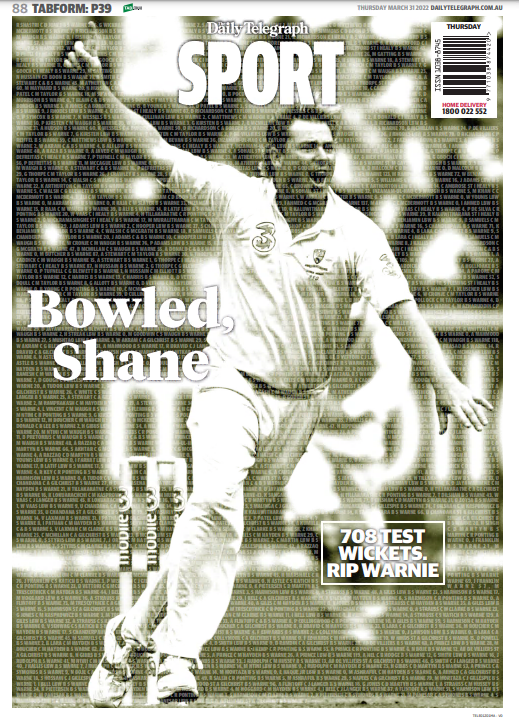 JamesSilver3's tweet photo. On @telegraph_sport back page tomorrow #ShaneWarne https://t.co/50cVRHW7UR