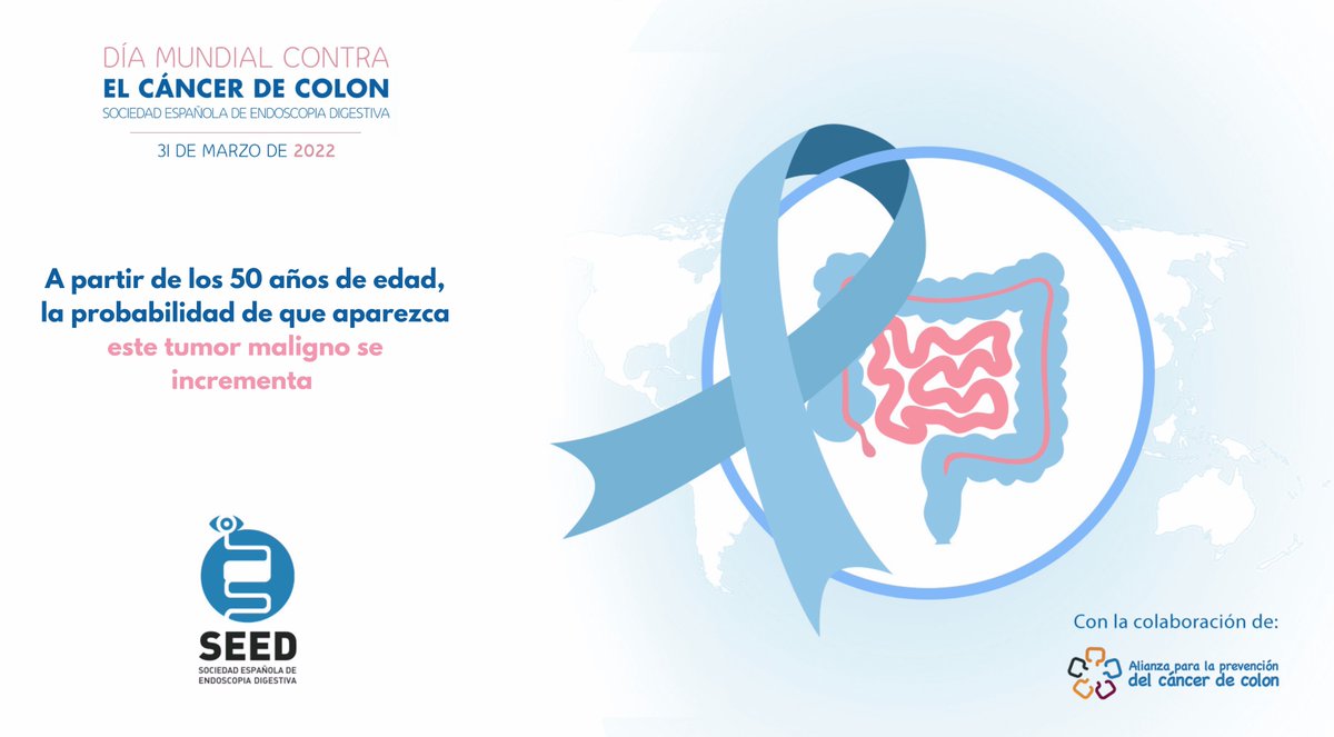 SEEDendoscopia's tweet photo. A partir de los 5️⃣0️⃣ años de edad, la probabilidad de que aparezca este #tumor maligno se incrementa 📈 @AlianzaColon @triatloncancer #cancerdecolon #ColorectalCancerDay #DíaMundialCáncerDeColon #WorldColorectalCancerDay https://t.co/I092B2PYss
