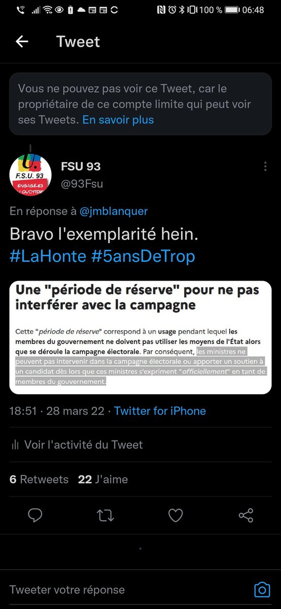 93Fsu's tweet photo. @francoisedegois @Gilles_Perret #Blanquer aussi, il nous bloque (la #FSU93 1er syndicat de l'#ÉducationNationale en #SeineSaintDenis) et nous empêche de suivre les informations officielles qui passent par son compte, lorsqu'on lui signale ! https://t.co/ADswmz95Y3