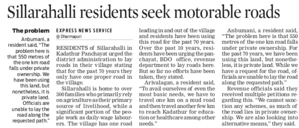 Arjunsh25031819's tweet photo. @CMOTamilnadu @DrSenthil_MDRD Respected Mam @collrdpi Dharmapuri please find solutions for this issue . Please think about person who walks in this way. How much difficulties it will be?. Kindly check about alternative way and its feasible.@NewIndianXpress @DD_IAS . https://t.co/yT9ShhReIN