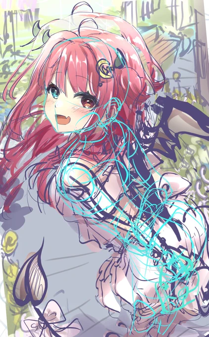 #一か月上達法一日目とりあえず全力絵制作に取り掛かった、簡単なラフ、それから素体に沿って少し修正してみた!明日はラフの詳細化、背景、腕回り、羽、髪などが合い内なので、それを前回の反省をもとに修正していく 