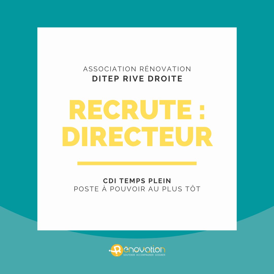 🔎 L'<a href="/AssoRenovation/">Association Rénovation</a> recrute un Directeur d'Établissement (H/F), poste basé sur le DITEP Rive Droite et à pourvoir au plus vite. À vos candidatures ! #offreemploi #recrutement #libourne lnkd.in/gZprgHBb