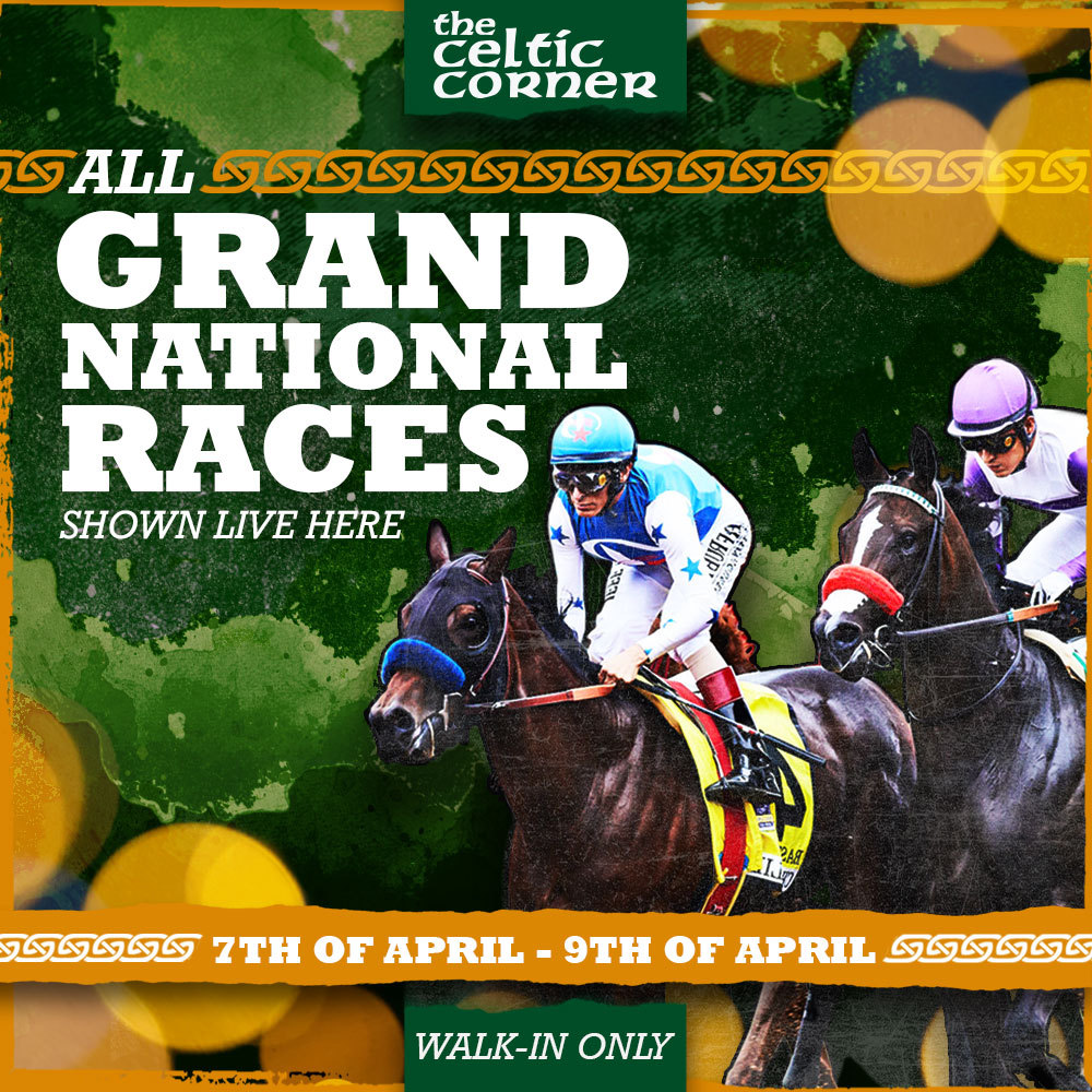 celticcorner_'s tweet photo. GRAND NATIONAL 🏇

Next weekend we'll be kicking things off on Thursday and showing all races right through to Saturday! Drinks offers, live music and the bull might even make an appearance too 🤠

Walk-ins only so get down early to guarantee yourself a spot https://t.co/upVySd7bv6
