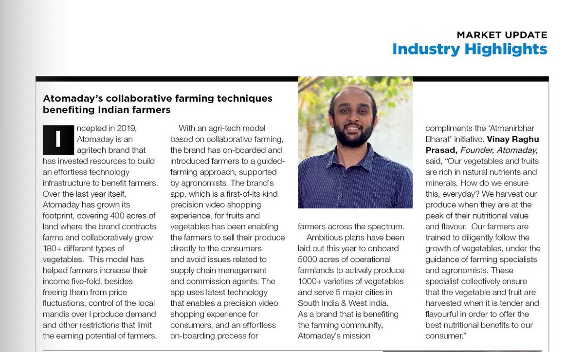 atomadayfarms's tweet photo. Thrilled to have our collaborative farming techniques and, our mission, featured in Progressive Grocer Magazine's latest "Industry Highlights”. Thank you @pgrocer for capturing us. 

Read the full article on page 21,https://t.co/bykpTa1V3X

#agriculturetechnology #videoshopping https://t.co/b1OSc62B60