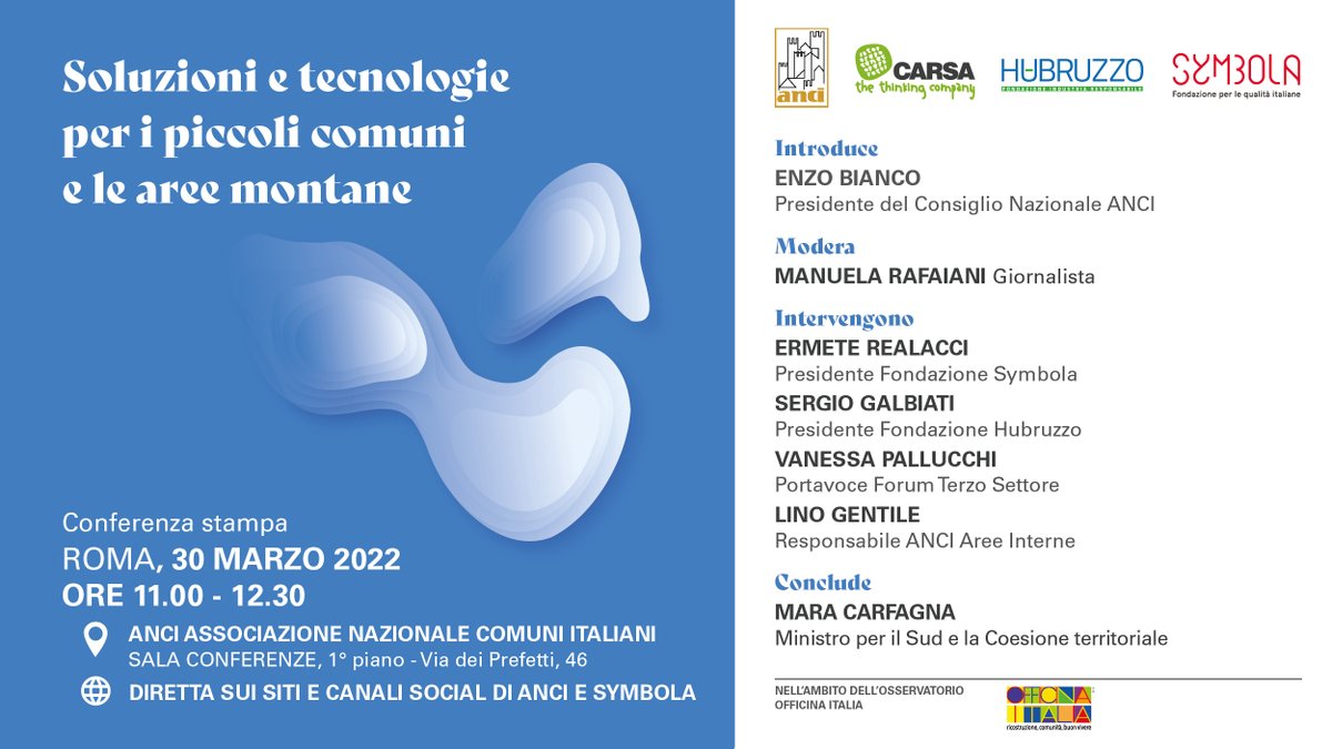 ➡️Il rapporto "Soluzioni e tecnologie per i piccoli comuni e le aree montane" è stato realizzato con il patrocinio di <a href="/MontagnaUncem/">UNCEM NAZIONALE</a>  <a href="/TouringClub/">TouringClubItaliano</a> <a href="/FondEdoGarrone/">Fondazione Garrone</a>  <a href="/FondCariplo/">Fondazione Cariplo</a> , <a href="/Federparchi/">Federparchi</a> <a href="/Coldiretti/">Coldiretti</a>, <a href="/Legambiente/">Legambiente</a>
🔍Guarda la diretta streaming bit.ly/3u7zOrm