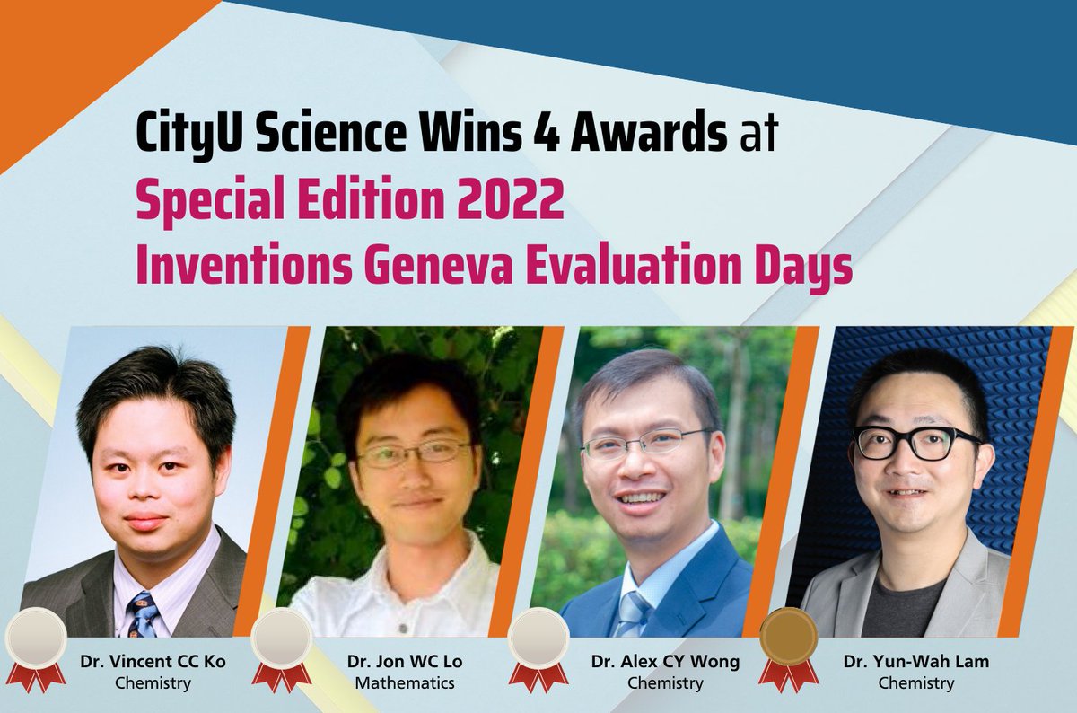 CityUScience's tweet photo. Researchers at @CityuScience wins 4 awards, including 3 Silver Medals🥈and 1 Bronze Medal🥉, at the Inventions Geneva Evaluation Days (#IGED) 2022. Their success demonstrates the College’s #excellence in #research and #innovation💡
Read more: https://t.co/RMeJzQxKF9 https://t.co/vzy7duhSDM