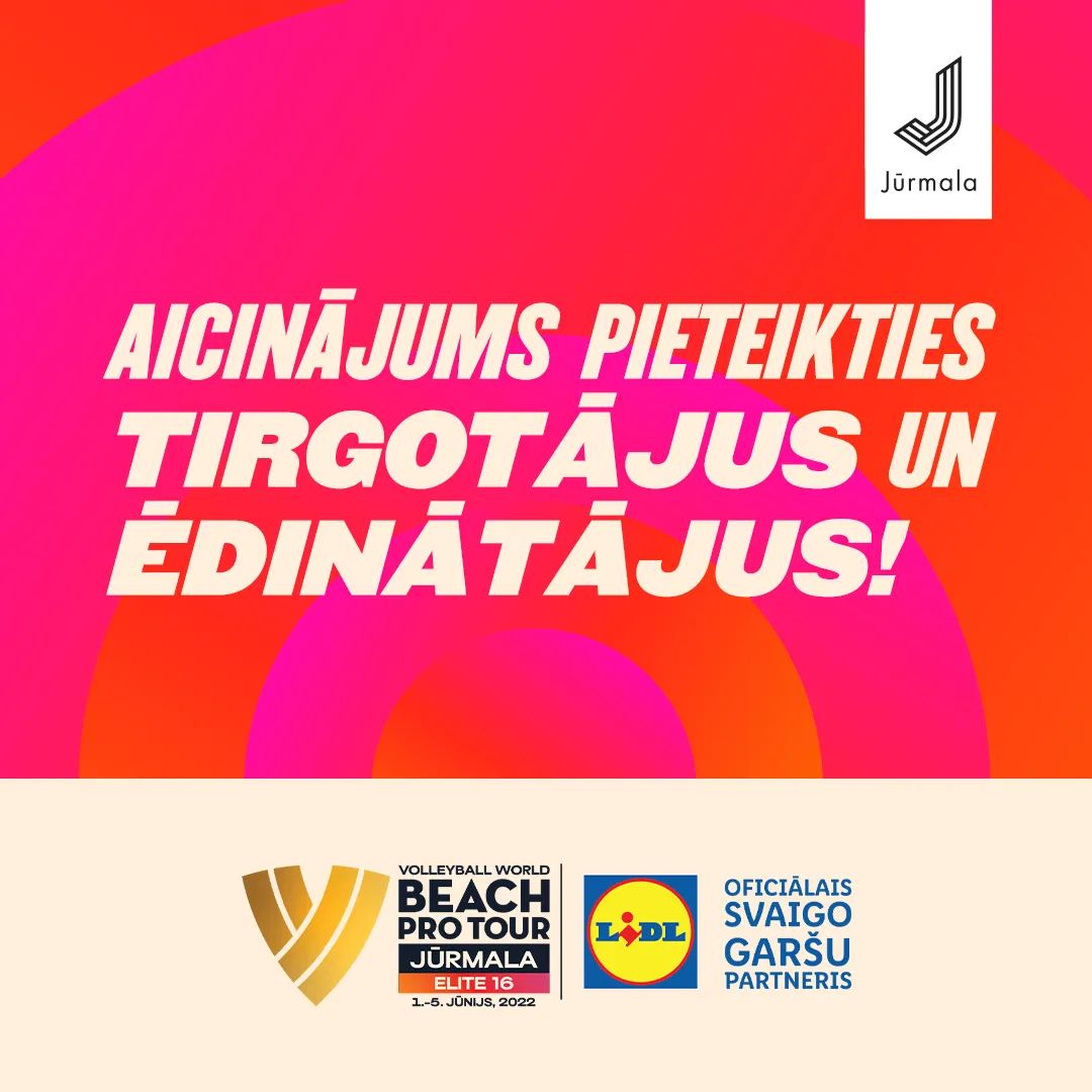 JurmalaVolley's tweet photo. Lielākais pludmales volejbola notikums Beach Pro Tour Jūrmala aicina tirgotājus un ēdinātājus, kas gatavi sevi parādīt fanu un tirdzniecības zonā!🤩
Sīkāk par nosacījumiem var lasīt mājaslapā 
https://t.co/Ljh3tIunHY Jaunumu sadaļā!

Aicina @JurmalaLV
Servē LIDL!
@volejbolslv https://t.co/NH1IL5uHQ1