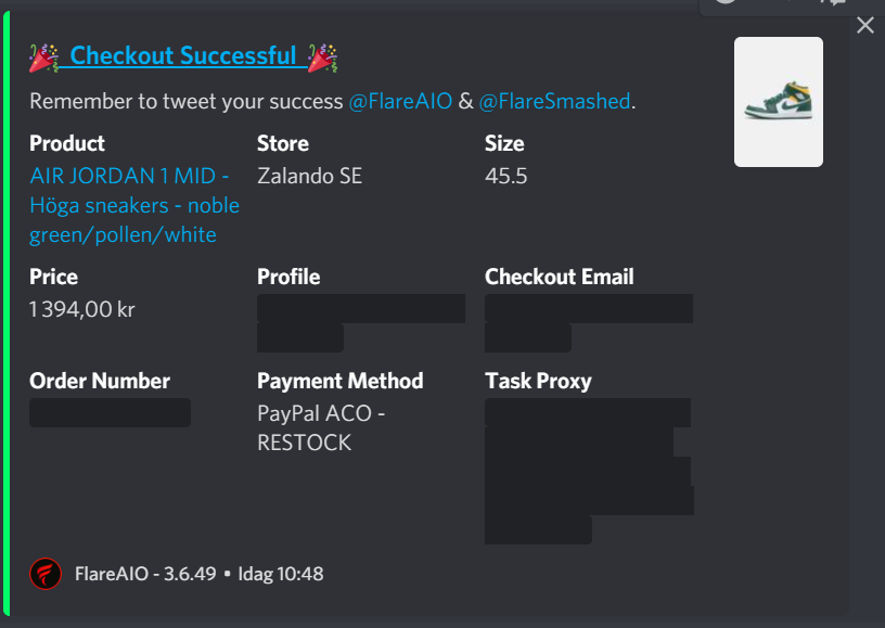 LS20021014's tweet photo. First time success today, but 100% not the last! @FlareAIO @FlareSmashed https://t.co/S9ZcTLd9tg