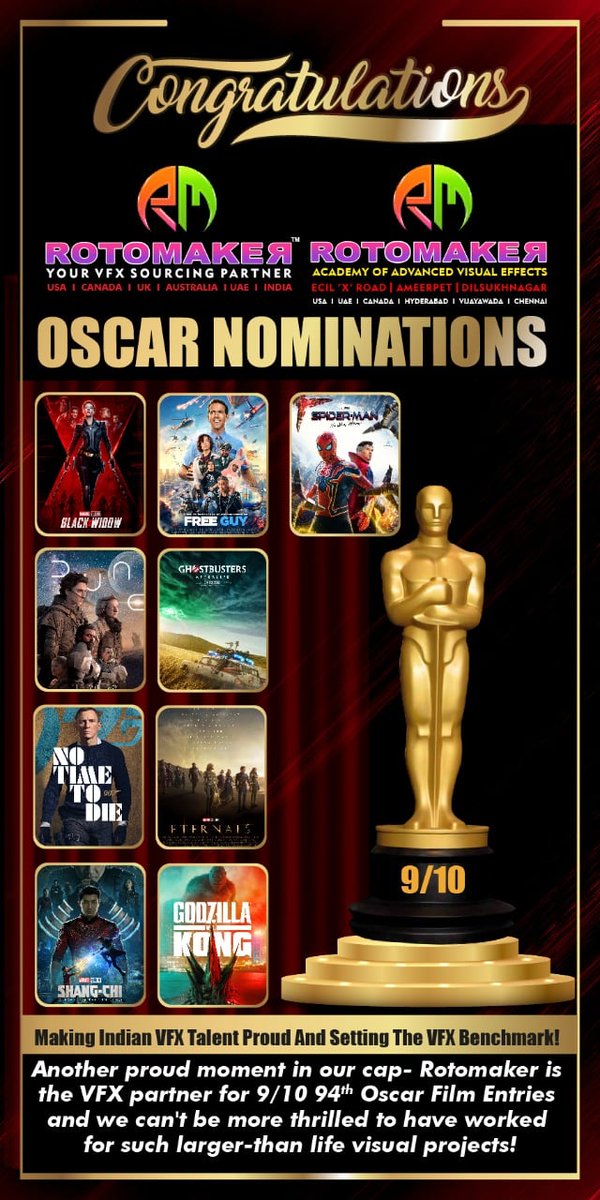 rotomakeracadmy's tweet photo. Congratulations.....ππ Rotomaker VFX Nominated for the Oscar awards for the Best VFX
#DuneMovie wins Best Visual Effects!
Congratulations to Rotomaker VFX RotomakerAcademy Vfx TEAM...
#rotomaker #Oscar #Oscars2022 #films #rotomakeracademy
#AWARDS2021 #oscarawards https://t.co/Y02ubBdQjj