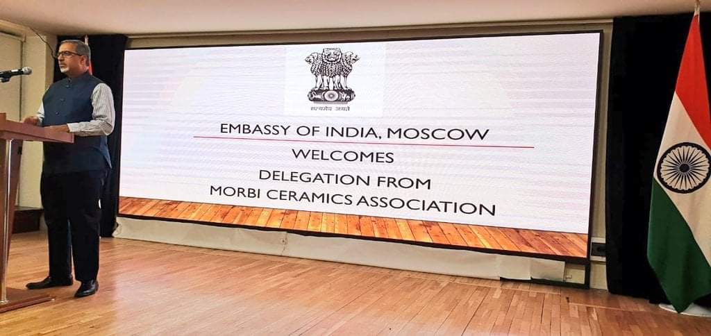 Delegation of Morbi Ceramic Association and Morbi Tiles Industrialists at Embassy of India, Moscow, Russia.
Mos Build Exhibition have started from 29 March to 1 April 2022.
#MorbiTilesindustry #ceramicexhibition #tilesnews 
#mosbuild #morbi #morbinews #morbiceramic #morbiupdate