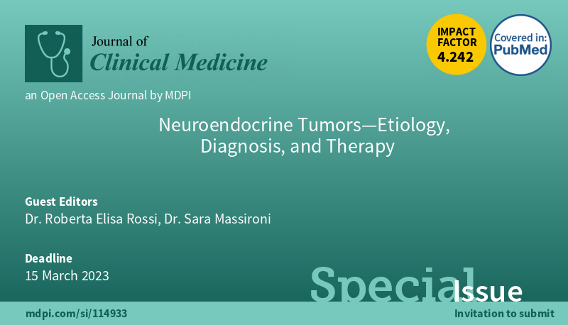 #mdpijcm 
#SpecialIssue: #NeuroendocrineTumors—Etiology, Diagnosis, and Therapy

#Deadline: 15 March 2023. 
More info: mdpi.com/journal/jcm/sp…

@robertaelisa85
@saramassironi

Welcome your submissions!