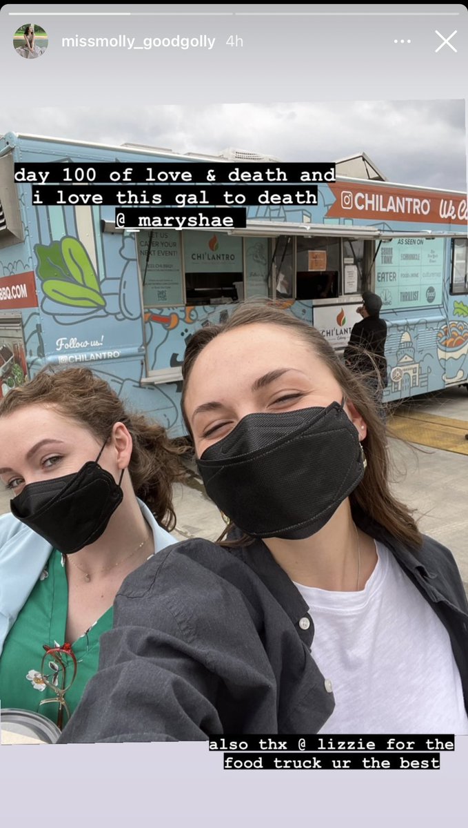 lizziesboy's tweet photo. Elizabeth Olsen ordered another food truck for the cast and crew of Love &amp; Death to celebrate their last 8 days of filming.

“Thx Lizzie for the food truck ur the best” ❤️ https://t.co/h6FwS3b69W