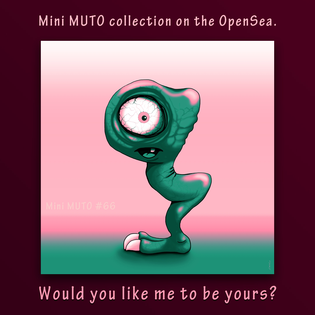 Mini MUTO is a collectable, lovable little creature. Cool dude. Mini MUTOs are made by hand without the use of bots.
#nft #nftlover #minimuto #emericototh #creature #mini #monster #litlemonster #dude #opensea #listed #friends #lovable_creation #cute  
opensea.io/assets/matic/0…
