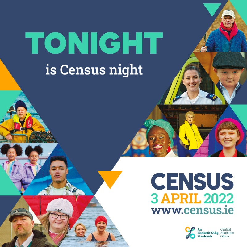 CensusIreland's tweet photo. Wherever you are tonight, you need to be included on a #Census2022 form. Be a part of Ireland's future. #BeCounted