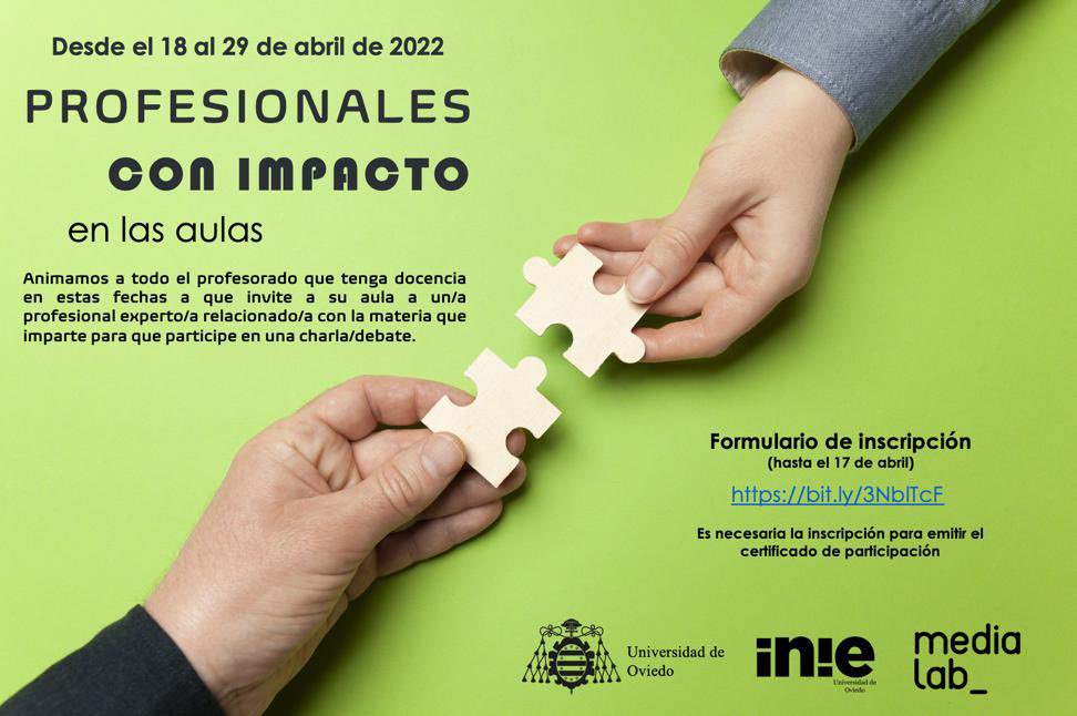 🔜 Participa en la actividad “Profesionales con Impacto en las Aulas” 
⚠️No olvides inscribirte: forms.office.com/r/fmCqWaF8FQ
<a href="/medialab_uniovi/">medialab_</a> <a href="/uniovi_info/">Universidad Oviedo</a> 
#medialab #inie #uniovi