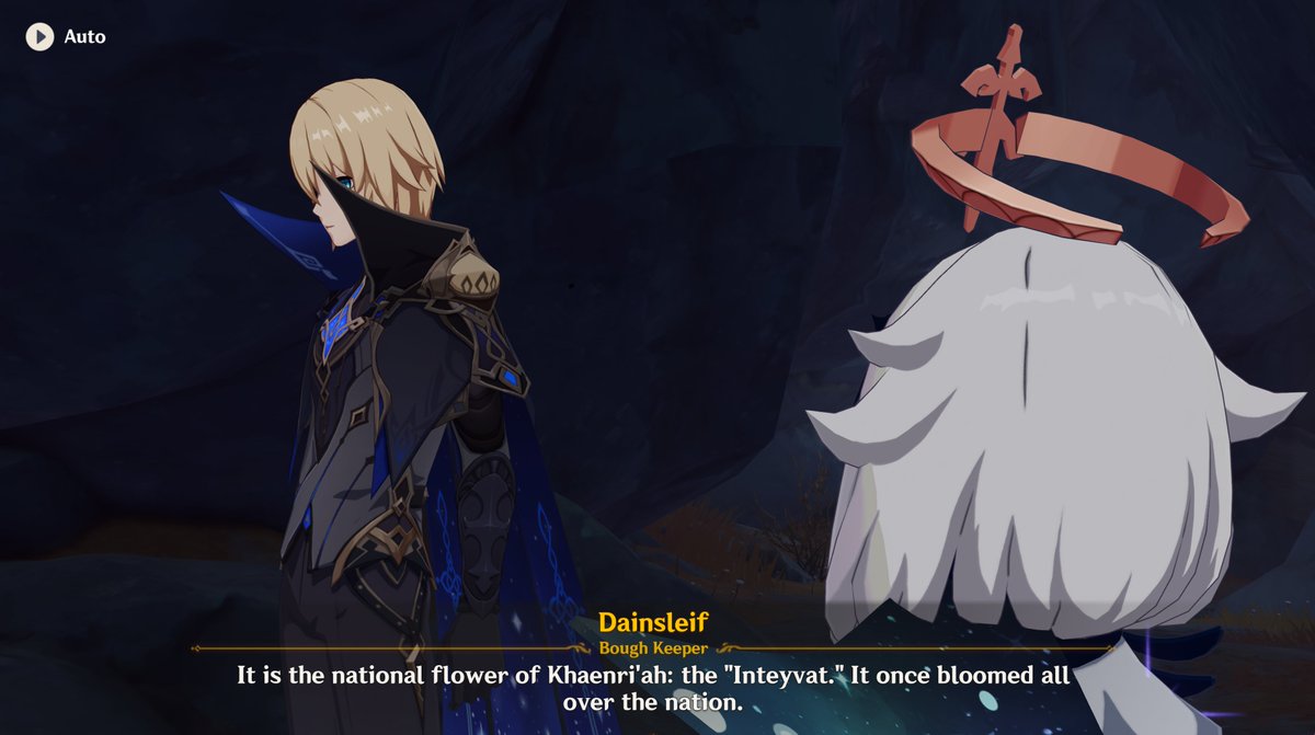 euphemians's tweet photo. //archon quest spoilers
//genshin 2.6 spoilers

the flower in lumine's hair is officially called an "inteyvat." it is the national flower of khaenri'ah. https://t.co/mw5aGuzA2z