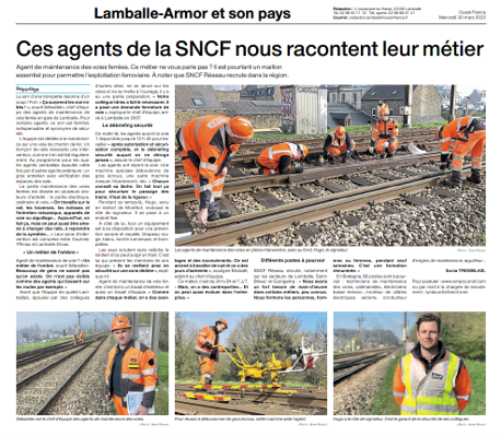 Merci à Ouest-France et <a href="/SoniaTremblais/">Sonia Tremblais</a> pour la mise en lumière des agents de maintenance voie #SNCFRéseau. Envie de les rejoindre ? Bonne nouvelle SNCF Réseau recrute sur l'ensemble du territoire #breton sur emploi.sncf.com !