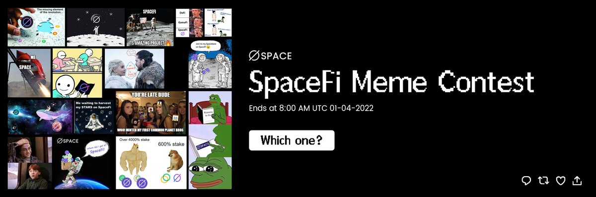 spacefi_io's tweet photo. #SpaceFi Meme Contest Countdown: 2 Days
Vote for your favorite meme!
Join the community: https://t.co/MXdnvnEh7n
#Emvos #CELO #Memes https://t.co/Wfdy6h31Ps