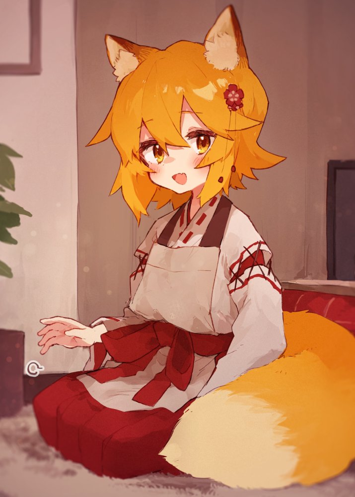 1girl fox ears animal ears fox tail tail japanese clothes solo  illustration images