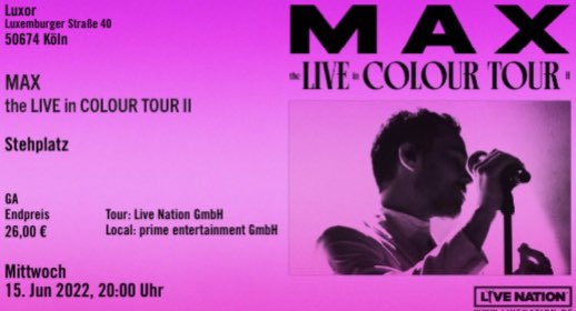 Team_MAX_99's tweet photo. I am so excited for this tour!! @MAXMusic!! I often said you should come to Cologne the next your and now you do! THANK YOU!😍 https://t.co/yzQwYUSURX