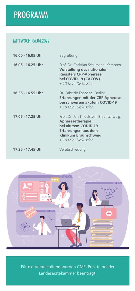 Aufgepasst! Am 6.4. gibt es eine spannende #Veranstaltung  rund um das Thema #Apherese bei #Covid19. 
Die Teilnahme ist #kostenfrei und bei Veranstaltungsstart über folgenden Link möglich: teams.live.com/meet/943273318…