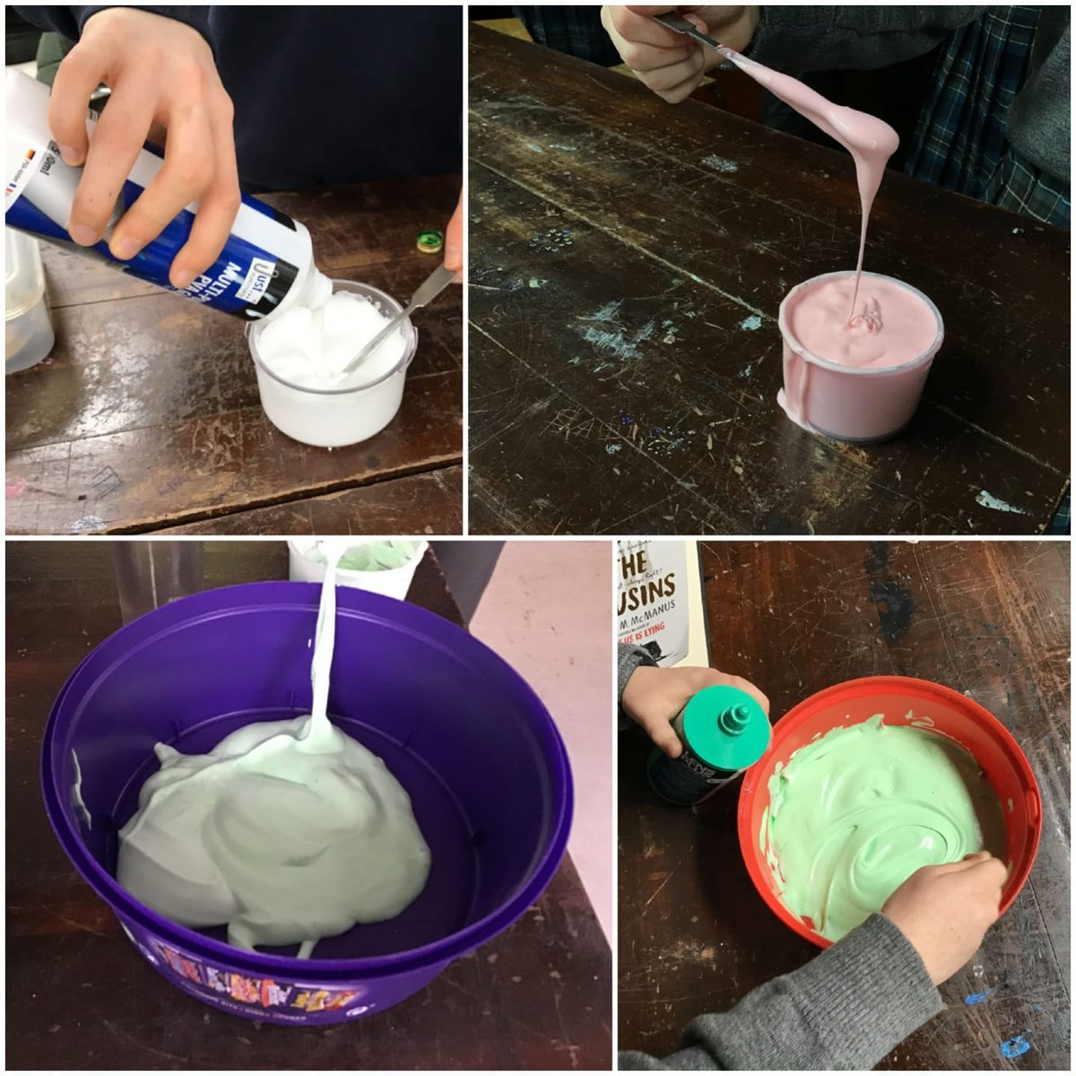 StMacDarasCC's tweet photo. Science Club meet at lunch time every Thursday. Last week they explored non-newtonian fluids and the cross-linking of molecules by making slime. New members are always welcome and please speak to Ms Lalor if interested in joining the club. @scienceirel @ddletb https://t.co/5PQmwxiNQr