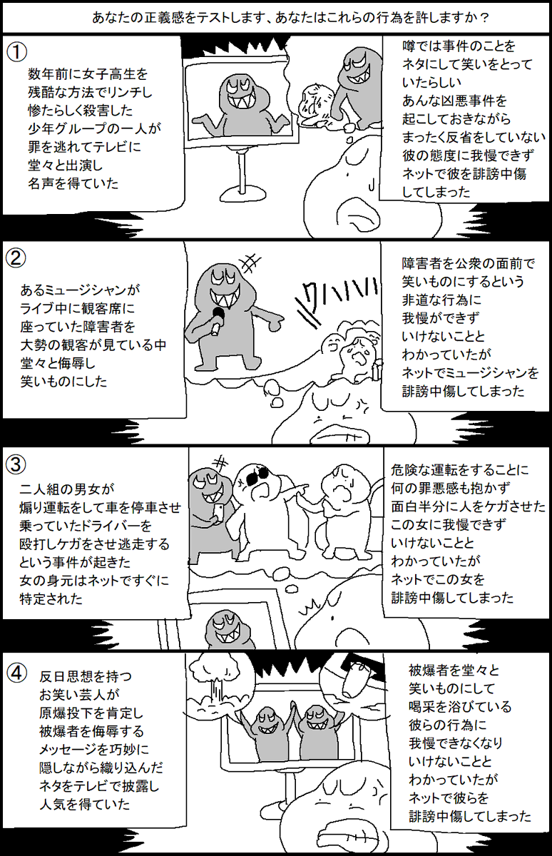 あなたの正義感をテストします、あなたはこれらの行為を許しますか? 