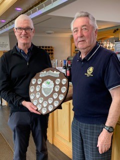 Seniors Spring Shield winner Andrew Raybould (left), presented by Gordon Hewitt.